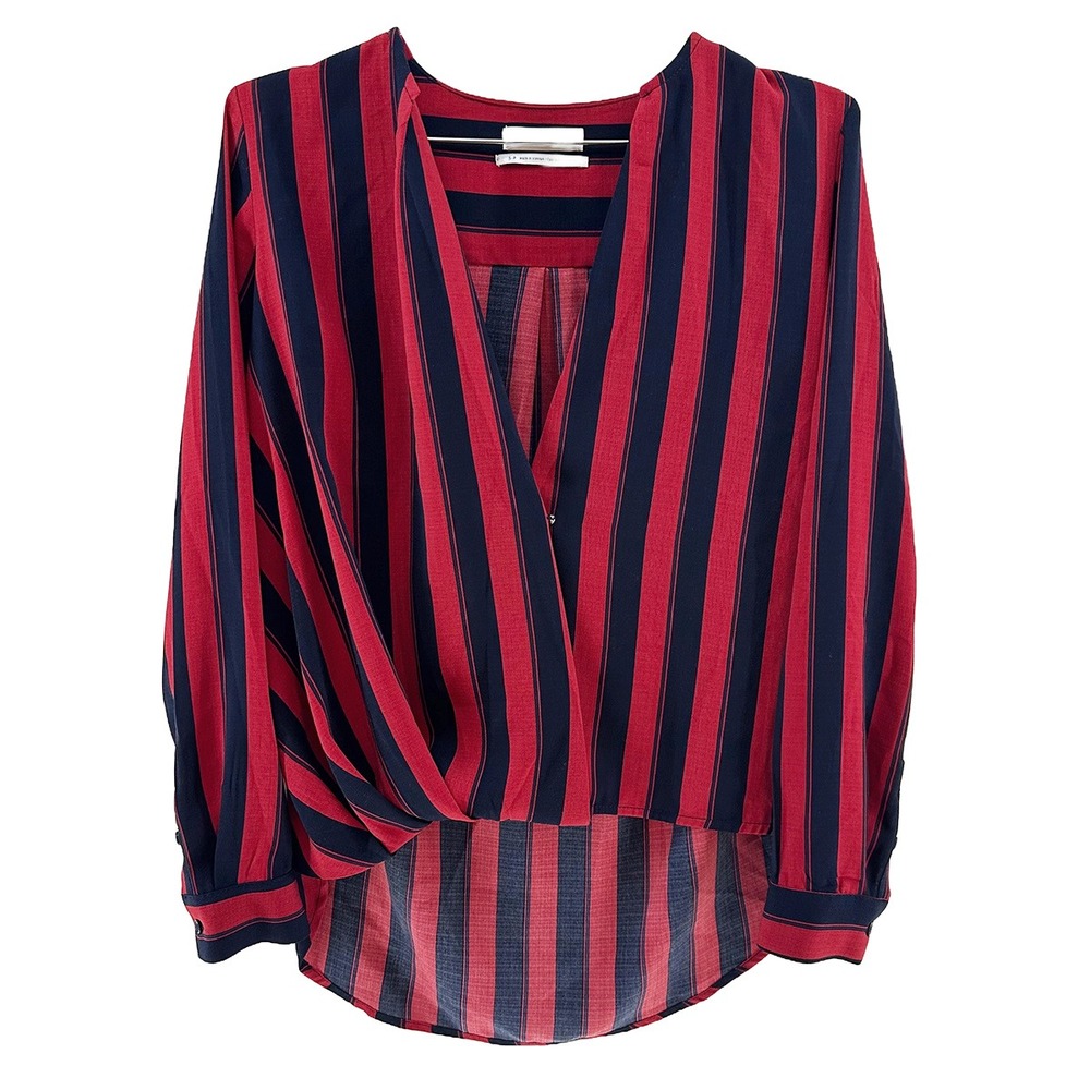 UO Longline Surplice High Low Striped Blouse • Small • red navy •‎ chic office